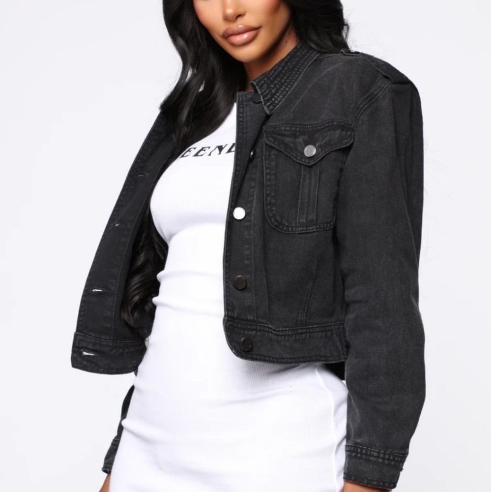 Fashion Nova Black Crop Denim Jacket